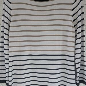 Orvis Striped Knit Top - Cream, Tan & Black. In Excellent Condition!